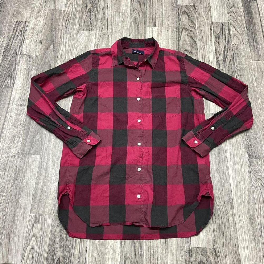 Gap Button Down Collar Long Sleeve Blackmaroon Pl… - image 2